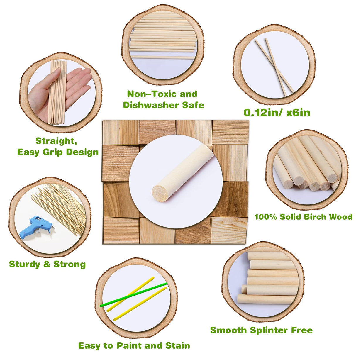 200 Pieces Wooden Dowel Rod-6"x1/8" Unfinished Natural Hardwood Sticks, Round Craft Sticks,Wood Sticks for Crafting,Wooden Craft Sticks,Art Sticks Moukiween