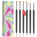 Saviland Nail Art Brushes Set - 6pcs Double-End Nail Art Brushes Kit Professional Nail Art Tools Kit with Painting Dotting Line Pen for Gel Polish SAVILAND