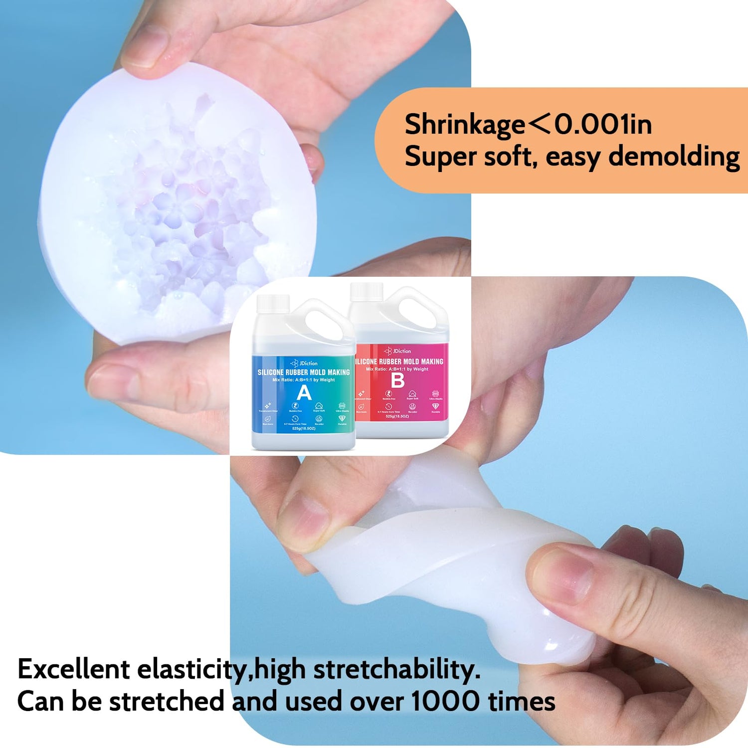 JDiction Silicone Mold Making Kit, 2.32lb(37oz) Super Elastic Liquid Silicone for Mold Making, Fast Cure Soft Mold Making Silicone Rubber for Casting JDiction