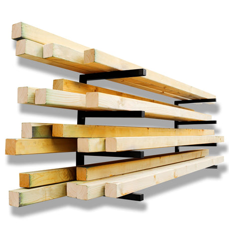 YYR Wood Organizer and Lumber Storage Rack Wall Mount, Heavy Duty Metal Shelf with 4-Level Holds Up 800 LBS, Indoor & Outdoor Use - Black YYR