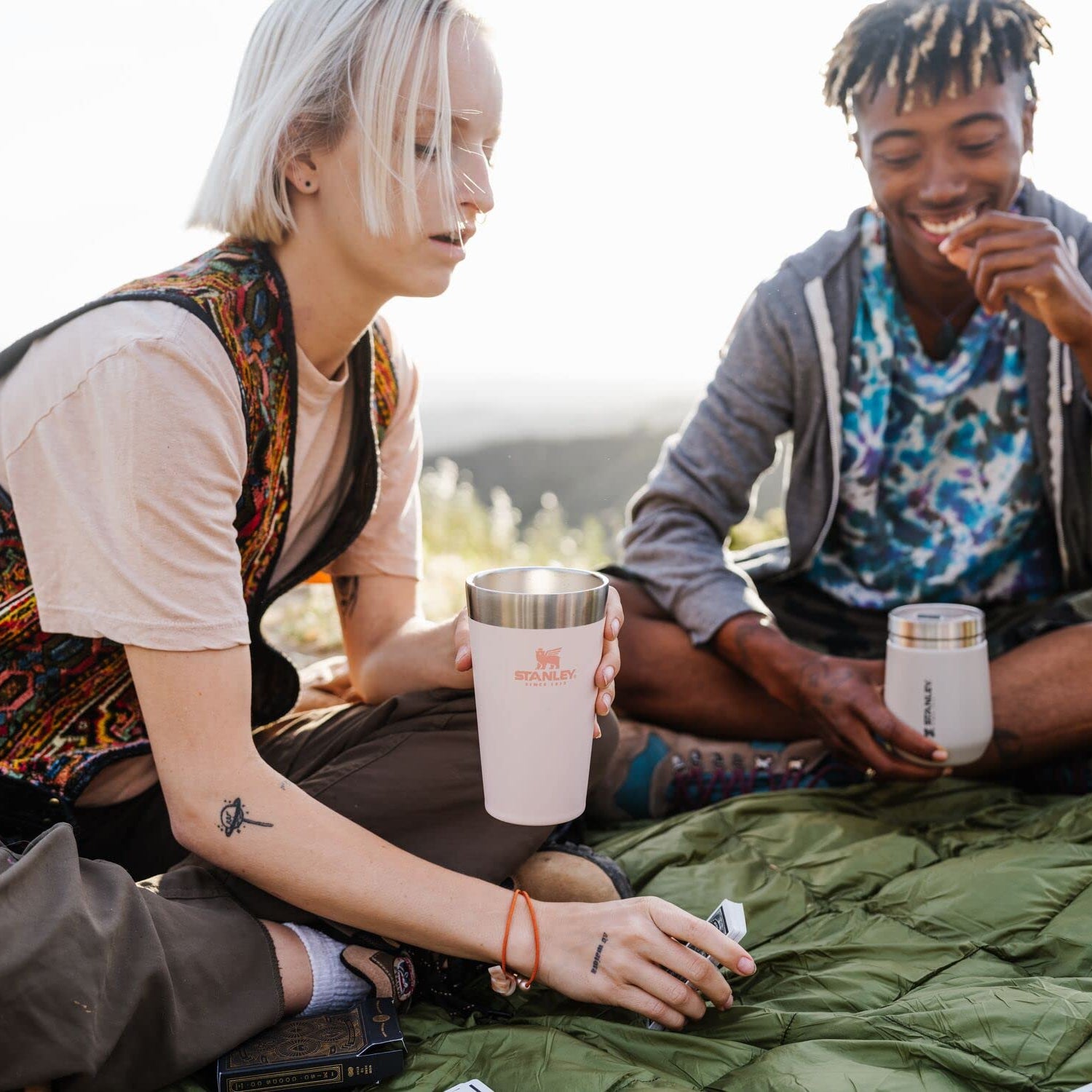 STANLEY Adventure Inulsated Stacking Beer Pint Glass, 16oz Stainless Steel Double Wall Rugged Metal Drinking Tumbler (Limestone) STANLEY