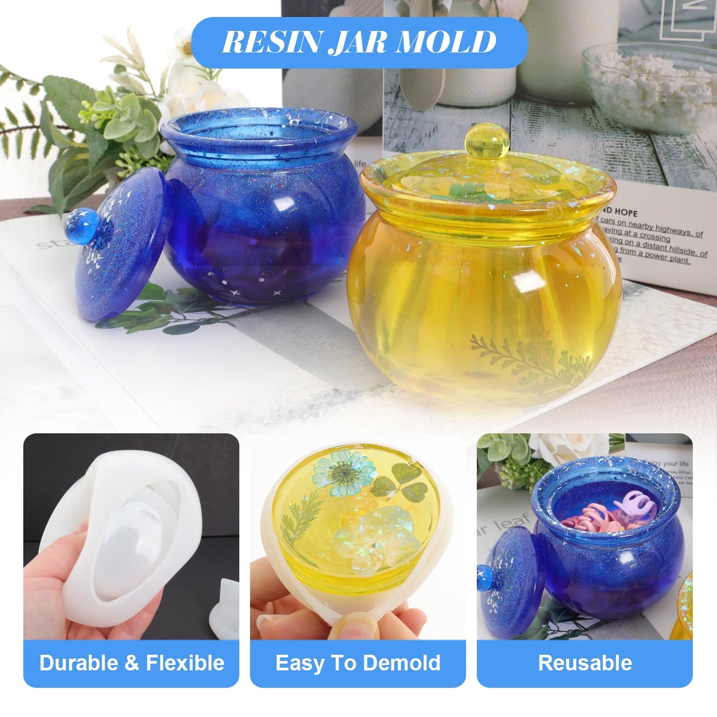 Fumwase Jar Silicone Molds Resin Jar Mold with Lid Epoxy Resin Molds Silicone Molds for Resin Crafts for Candle Holder DIY Jewelry Storage Box Resin - WoodArtSupply