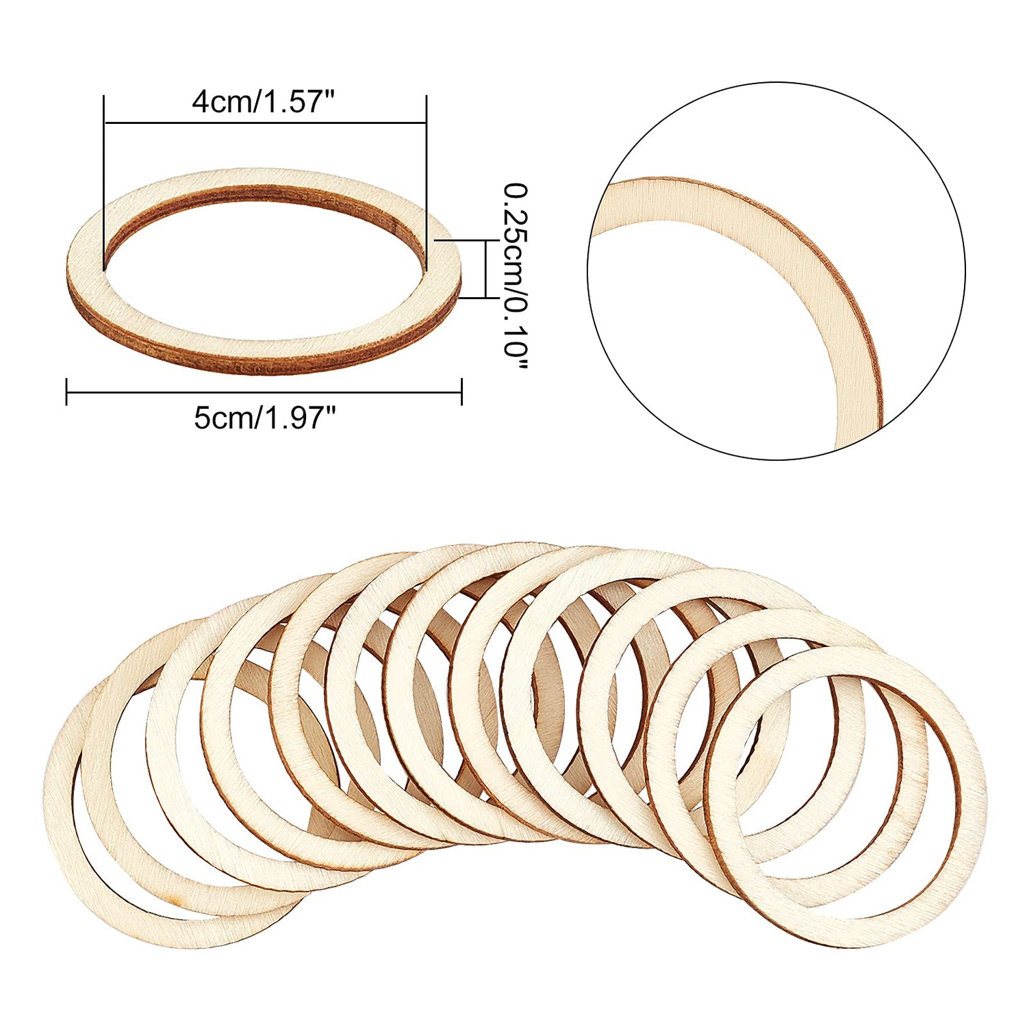NBEADS 100 Pcs 1.96"/5cm Unfinished Wood Pieces Rings Shape, Circle Ornaments, Blank Wooden Slices for Christmas Painting, Pyrography, Home Decor NBEADS