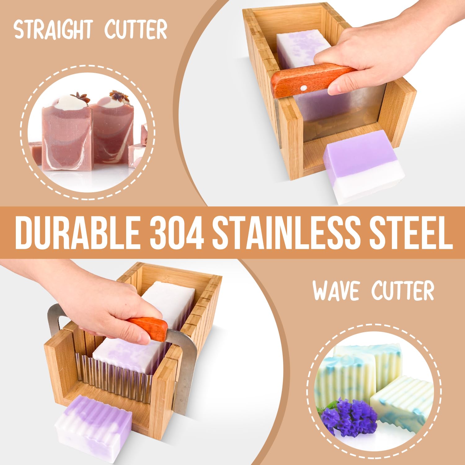 Walfos Soap Mold for soap Making, Soap Making kit - 42 oz Silicone Loaf soap Mold Set with Rectangular Wood Box & Bamboo Cutter Measuring Box, 2 Walfos