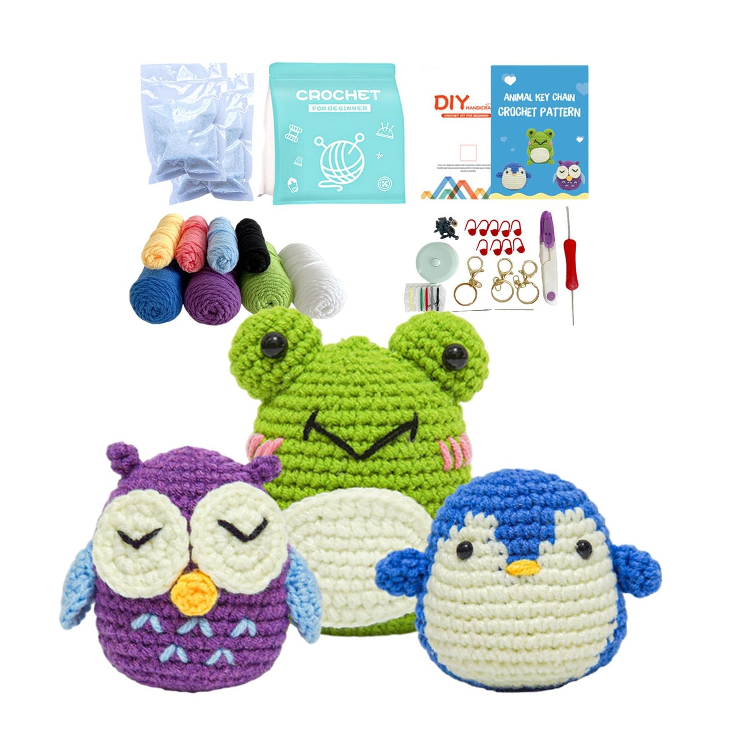 NeZih Crochet Kit for Beginners,Knitting Kit for Adults,3 Pcs Crochet Ainmal Kits with Step-by-Step Video Tutorials (Blue,Green,Purple) - WoodArtSupply