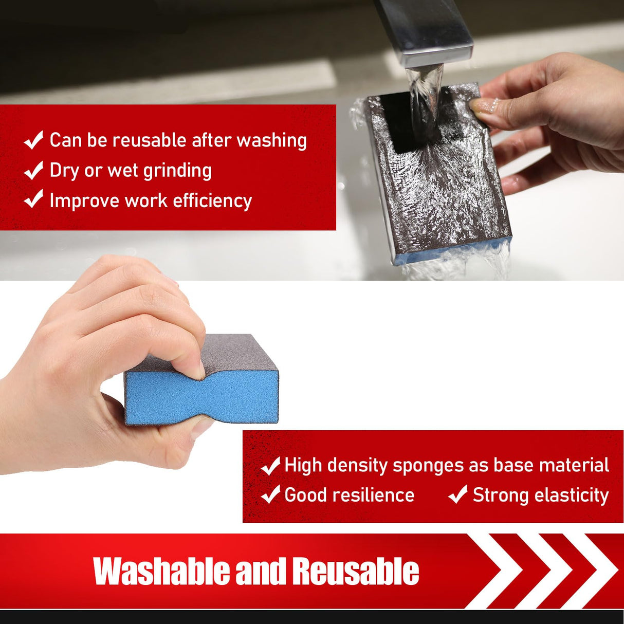 BOSHCRAFT 18 Pack Sanding Sponge, Washable and Reusable Sanding Block for Wood Drywall Metal Glasses Coarse/Medium/Fine/Superfine in 60/80/120/220 BOSHCRAFT