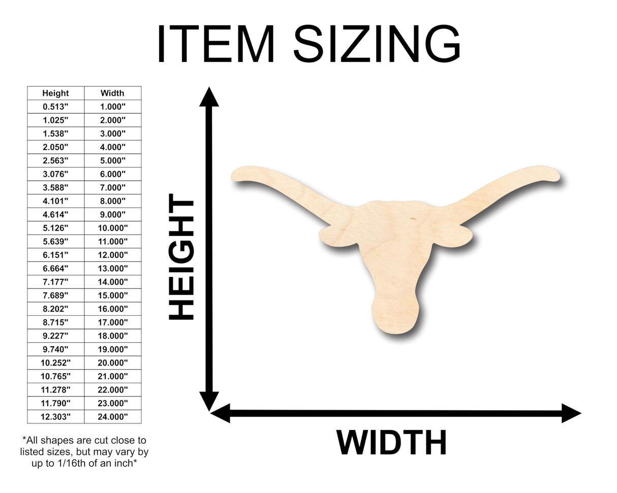 Unfinished Wood Longhorn Texas Western Shape - Craft - up to 36" DIY 10" / 3/4" 24 Hour Crafts