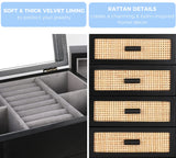 Jewelry Organizer, Rattan Jewelry Box, 5 Layer Wooden Jewelry Organizer Box with Mirror, Jewelry Boxes with 4 Drawers for Women Men, Black Jewelry Miss Rabbit