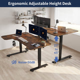 HEONAM 59'' L Shaped Electric Height Adjustable Standing Desk, Sit to Stand Home Office Computer Desk with Black Frame & Rustic Brown Top HEONAM