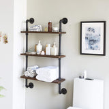 IBUYKE Pipe Floating Shelves,37.5" Industrial Pipe Shelves,3-Tier Rustic Wall Mount Bookcase,Metal Bracket Storage Wall Shelf for Bedroom, Kitchen, IBUYKE