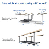 FLEXIMOUNTS 4x8 Overhead Metal Garage Storage Rack w/Hooks Adjustable Ceiling Storage Rack, 96" Length x 48" Width x 40" Height, 22''-40" Ceiling FLEXIMOUNTS