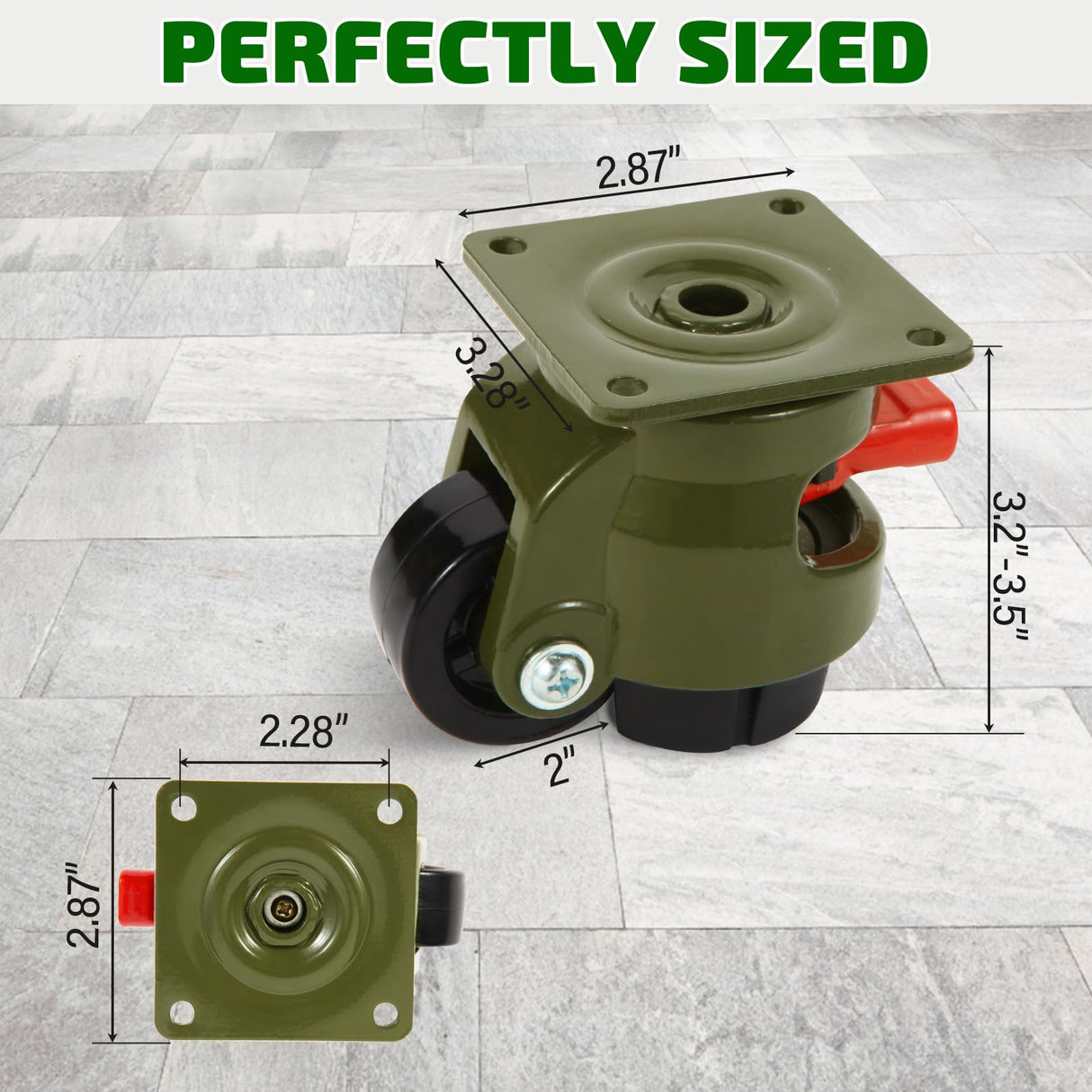 EMBOWLIFE Leveling Casters Wheels, Heavy Duty Workbench Casters with Ratchet Arm 2200 LBS, Green Retractable Casters Set of 4, Nylon Wheels & EMBOWLIFE