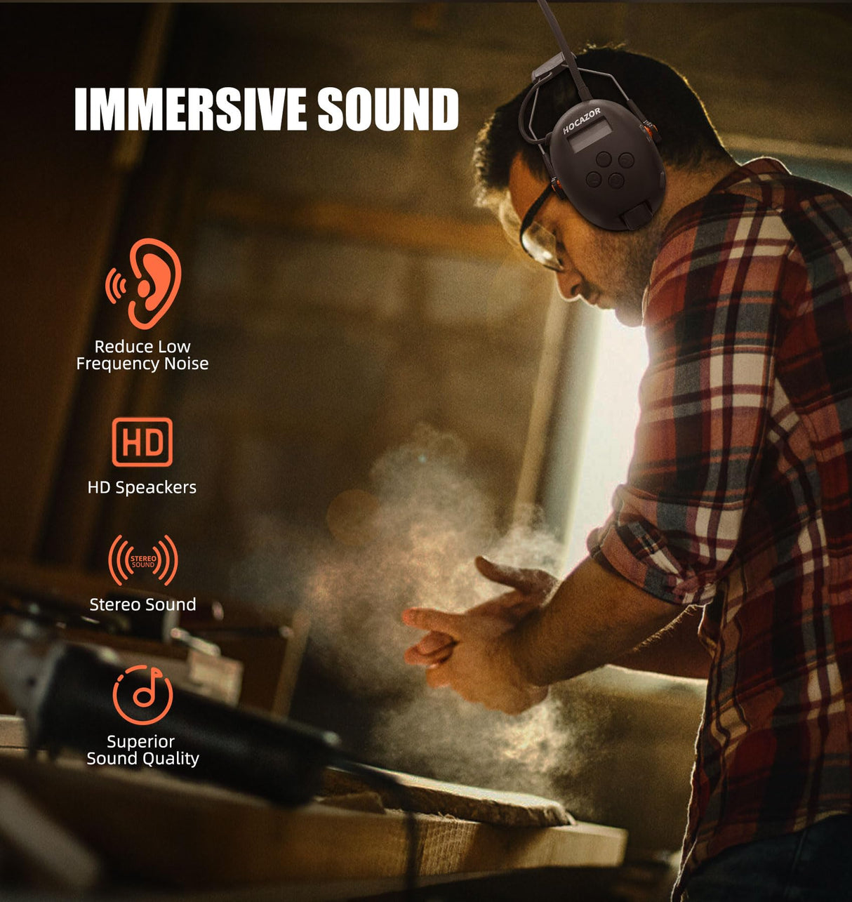 Hocazor HP033 Bluetooth 5.3 Hearing Protection AM FM Radio Headphones, 25dB NRR Noise Reduction Safety Earmuffs with 2000mAh Rechargeable Battery for Hocazor