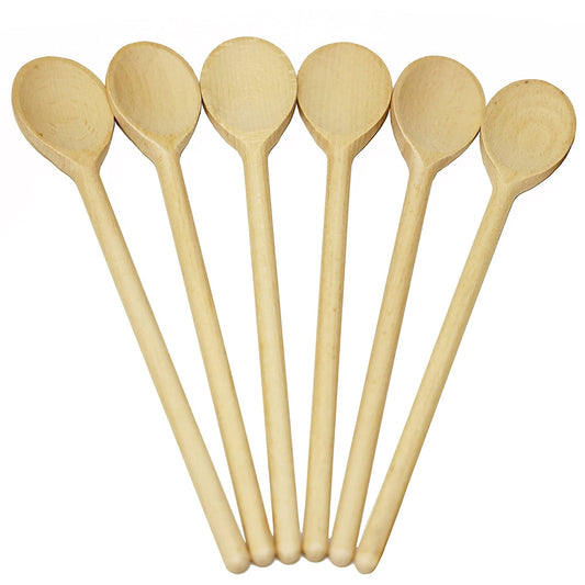 BICB Oval Wooden Spoons for Cooking, Pack of 6 (12-Inch Long) Solid Natural Beechwood Cookware for Stirring, Mixing, Tasting, Serving Food, Craft,