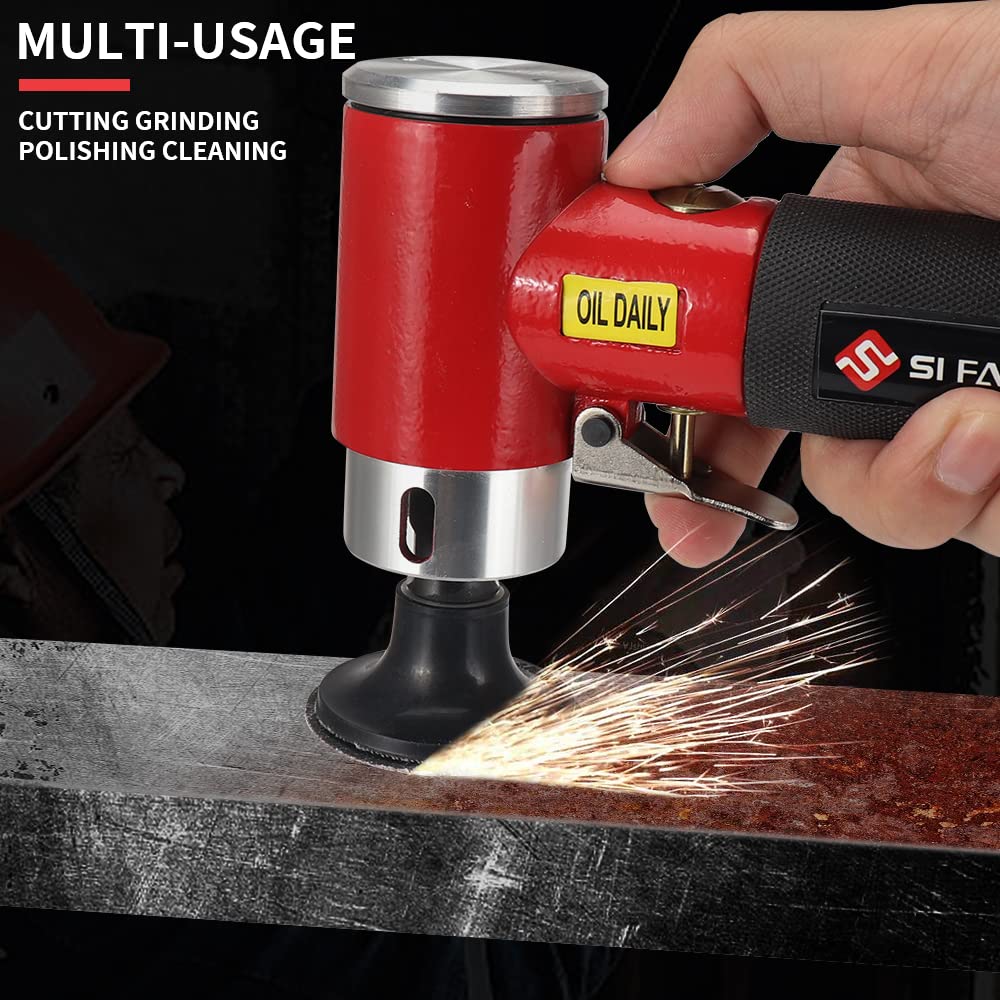SI FANG 2 Inch Pneumatic Mini Orbital Sander Right Angle Air Die Grinder, Surface Prep Rotary Tool Polisher Kit with Various Quick Change Roll Lock SI FANG