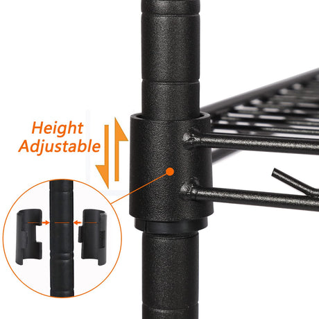 5-Shelf Adjustable Heavy Duty Storage Shelving Unit on 4 Wheel Casters, Metal Organizer Wire Rack for Laundry Bathroom Kitchen Pantry Closet, Black Soywey
