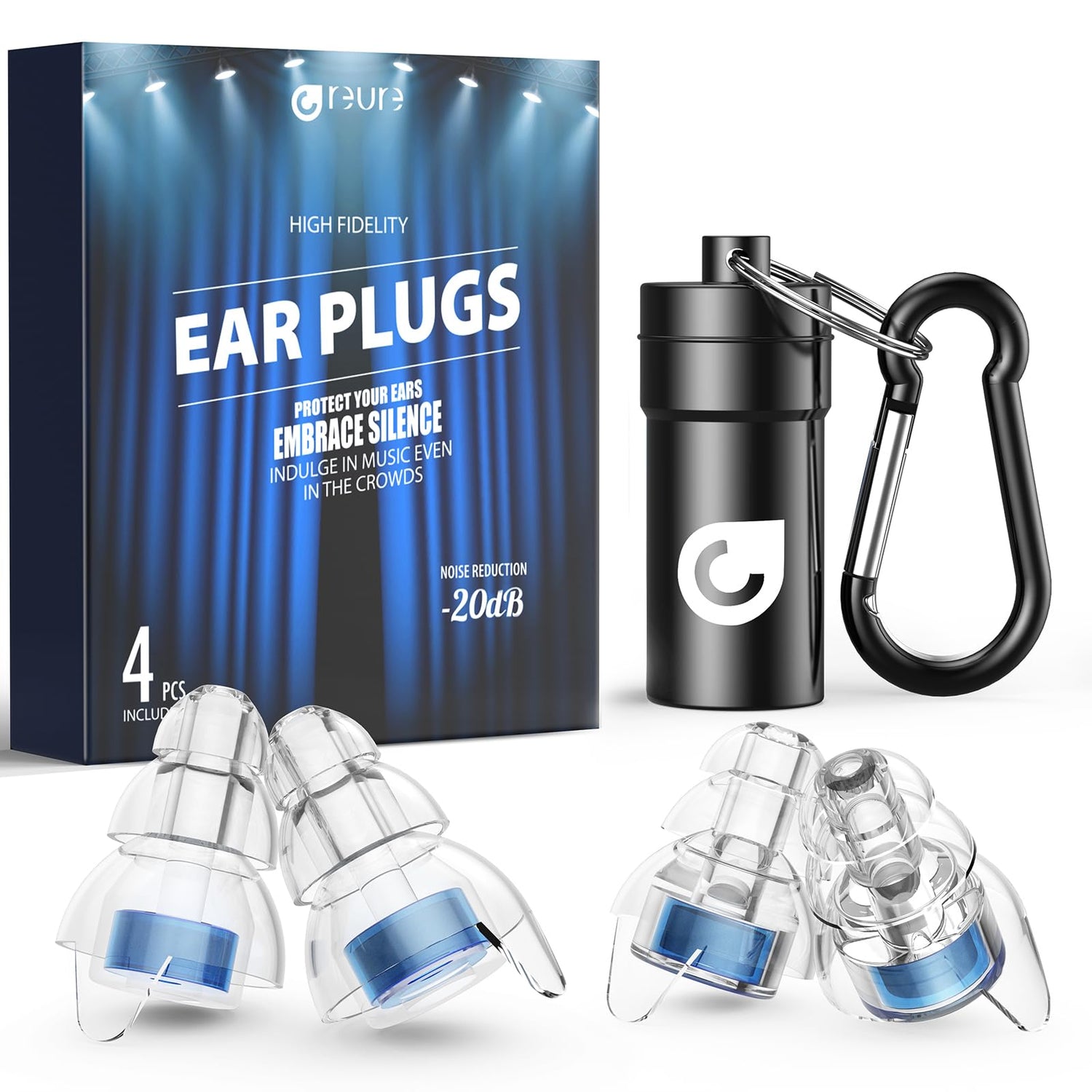 Reure High Fidelity Concert Ear Plugs, Noise Cancelling Silicone Ear Plugs 2 Pairs Great for Concerts Loud Music, Musicians, Motorcycles, Airplanes, Reure
