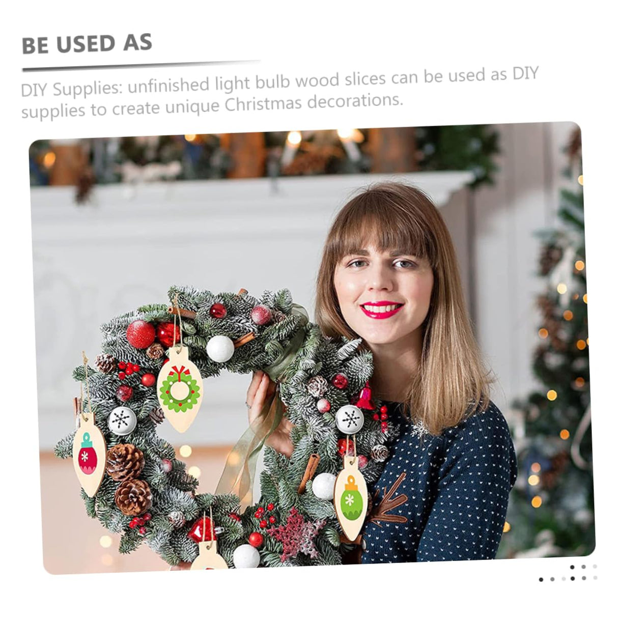 Artibetter 50pcs Christmas Wooden Cutout Unfinished Light Bulb Wooden Slices DIY Wooden Slice with Rope Wooden Christmas Ornaments Decor Kindergarten ARTIBETTER