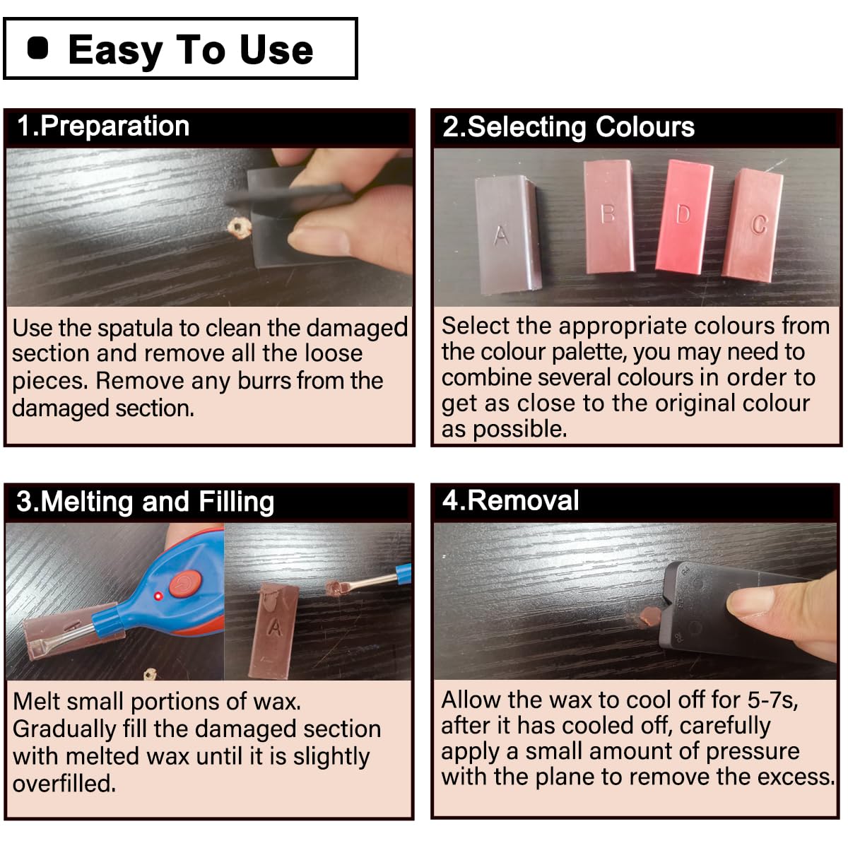 Wood Floor Repair Kit- Laminate Vinyl Hardwood Floor Repair Kit with Heat Pen Wax Filler Kit Cover Scratches, Stains, Cracks, Holes for Lvp Floor&