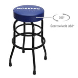 WORKPRO W112003 Garage Shop Stool, Heavy-Duty Steel Construction Garage Stool, Swivel Cushion Seat, Black Powder Coated Legs & Footrest (Single Pack) WORKPRO