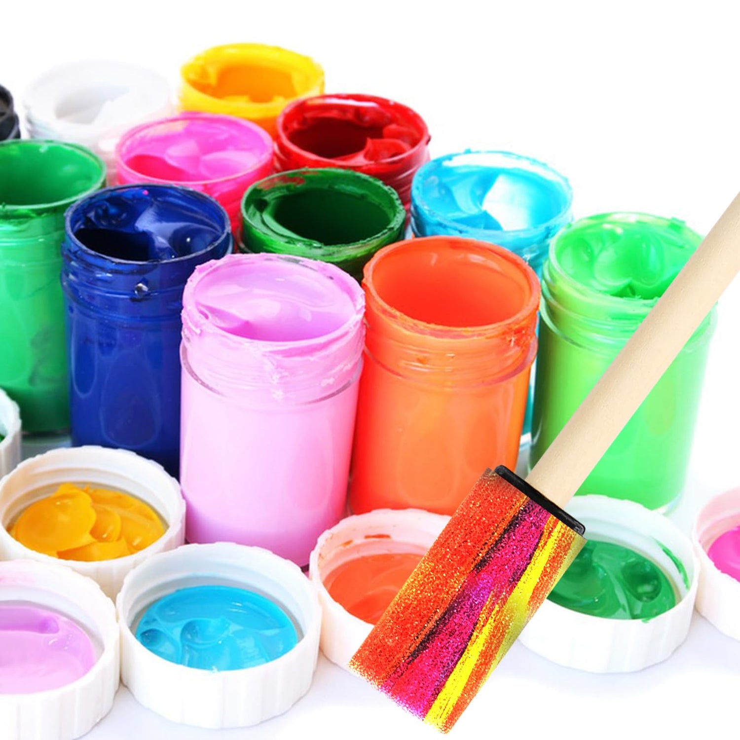 MIDELONG 1-inch Black Foam Paint Brushes Set, Wood Handle Sponge Brush Sponge Paint Brushes Durable Foam Brushes for Painting, Acrylics, Stains, MIDELONG