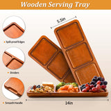 Lorbro Acacia Wood Serving Tray, 14" x 5.5" Wooden Serving Platter, 3 Section Rectangular Wooden Trays for Food, Cheese, Snacks, Fruit, Appetizer, Lorbro