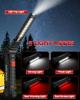 Coquimbo Tool Gifts for Men, Rechargeable LED Work Light Grill Light with Magnetic Base 5 Modes 360° Rotate (2Pack Black) Coquimbo