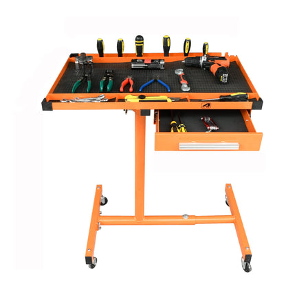 Aain LT18 Heavy Duty Adjustable Work Table with Drawer for Mechanic,220lbs Capacity Rolling Tool Tray Table with Wheels Orange - WoodArtSupply