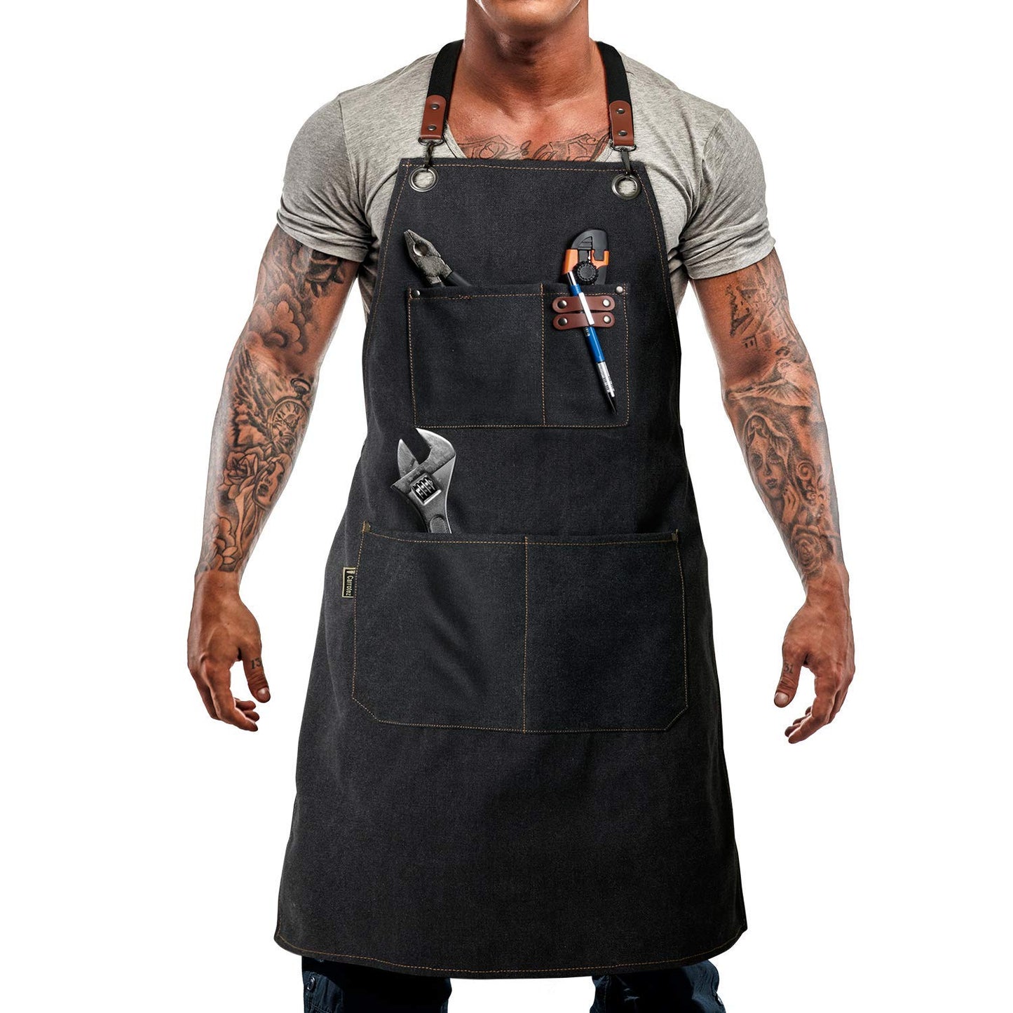 carrotez Durable Goods - Heavy Duty Canvas Work Apron [2nd Generation], Barber apron, Cotton Canvas Cross Back Adjustable Apron with Pockets, - WoodArtSupply