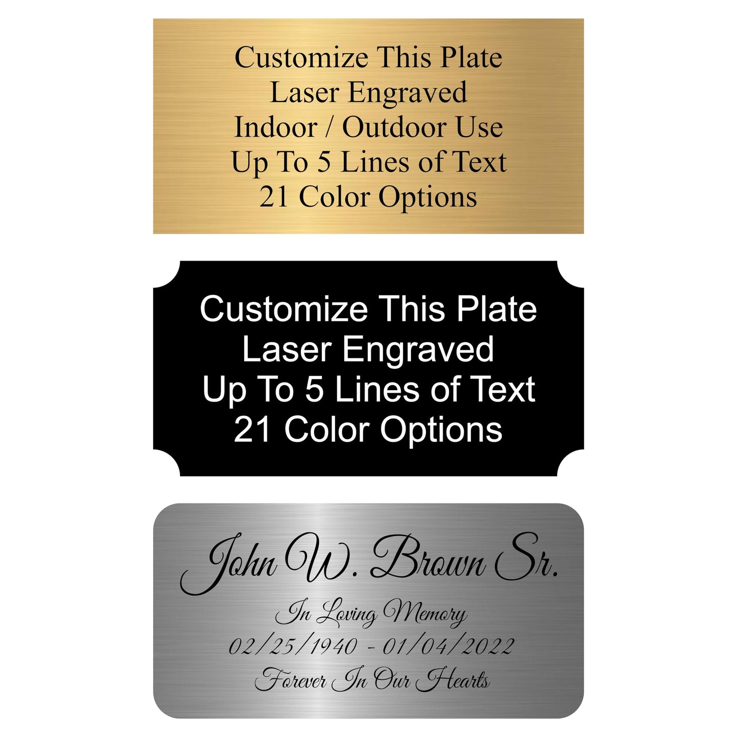 Engraved Name Plate, Personalized Name Plaque - 2x4, 2x6, 2x8, 3x6-21 Colors, 3Corner Styles, 17 Fonts Styles, Name Plates for URN, Trophy, Picture