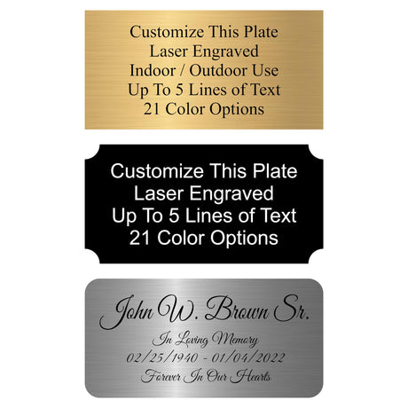 Engraved Name Plate, Personalized Name Plaque - 2x4, 2x6, 2x8, 3x6-21 Colors, 3Corner Styles, 17 Fonts Styles, Name Plates for URN, Trophy, Picture Generic