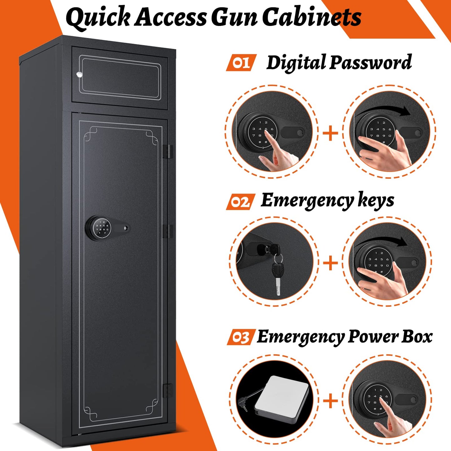 KAER 10-12 Gun Home Safe - Large Rifle and Pistol Safe With Digital Keypad, Quick Access Cabinets, 3 Pistol Racks, Unassembled - WoodArtSupply