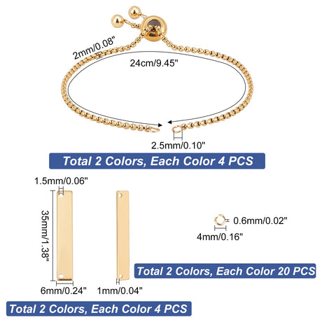 UNICRAFTALE 2 Colors Engravable Bracelets DIY Kit Including Rectangle Engravable Blank Tags Links Connectors 24cm 304 Stainless Steel Slider Bracelet UNICRAFTALE