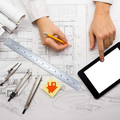 2 Pack Stainless Steel Ruler Machinist Engineer Ruler, Metric Ruler with Markings 1/8, 1/16, 1/32, 1/64 Inch for Engineering, School, Office, - WoodArtSupply