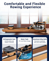 TOPIOM Water Rowing Machine with TM-3 Performance Monitor, 400 lbs Max Load, Oak Wood Rower Machine TOPIOM