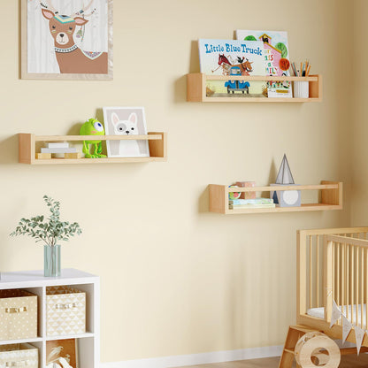 Fixwal Floating Wall Bookshelves, Baby Nursery Decor, 16.5 Inch Solid Wood Shelves for Books, Toys and Decor Storage (Natural Wood) - WoodArtSupply