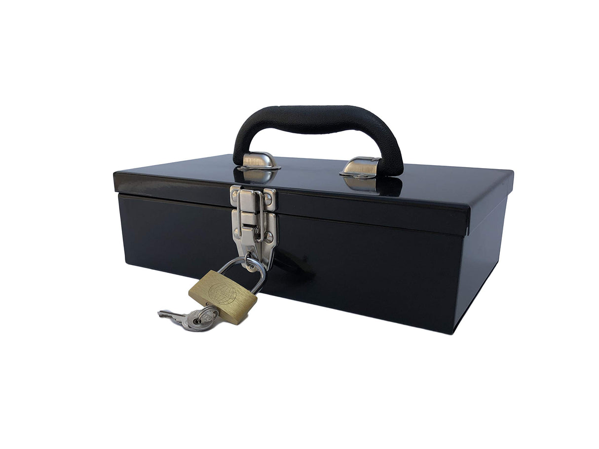 Workington Portable Carpenter Metal Tool Box with Latch, Small Parts Box, Sockets Storage Box Organizer 4002 Black Workington