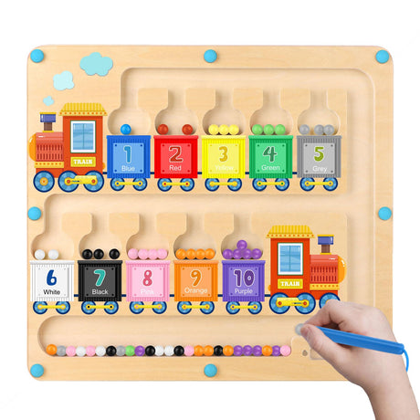 Syahro Magnetic Color and Number Maze Toy, Wooden Magnet Balls Puzzles Board, Fine Motor Skills Toddler Activities, Montessori Gift for Boys Girls Syahro