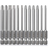 REXBETI 12 Piece Slotted Phillips Screwdriver Bit Set, 1/4 Inch Hex Shank S2 Steel Magnetic 3 Inch Long Drill Bits (Slotted Set) REXBETI
