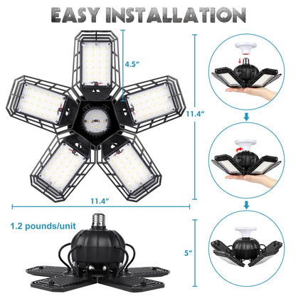 Luyata LED Garage Lights 2 Pack,Ceiling LED Shop Light 160W 16000LM 6500K Screw in Led Light with 5+1 Deformable Panels, Bright Led Lighting for - WoodArtSupply