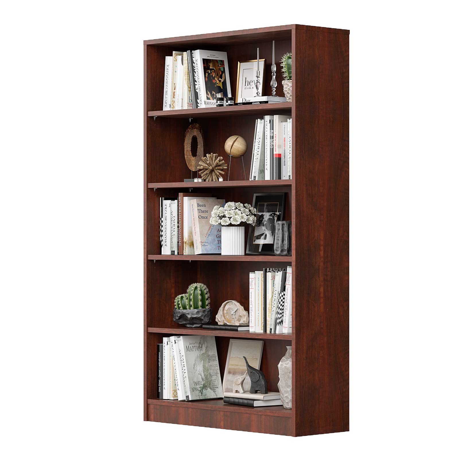 Wood Bookcase 5-Shelf Freestanding Display Wooden Bookshelf for Home Office School (11.6" D*33" W*59.8" H,Cherry) - WoodArtSupply