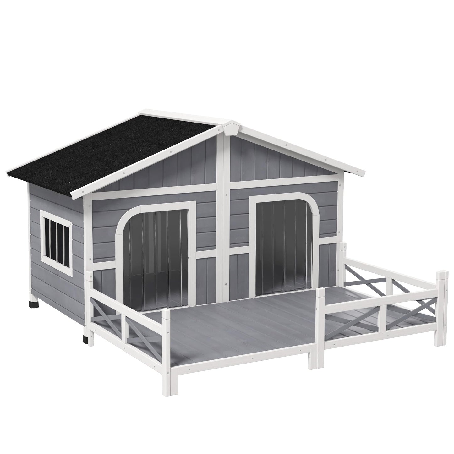 PawHut Wooden Large Dog House Outdoor Double XL Dog Kennel with Elevated Floor and Porch, Weatherproof Puppy Shelter for Small and Medium Breed Dogs,