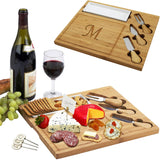 Picnic at Ascot Personalized Monogrammed Engraved Bamboo Cutting Board for Cheese & Charcuterie Platter- includes Knives, Ceramic Dish, & Cheese Picnic at Ascot