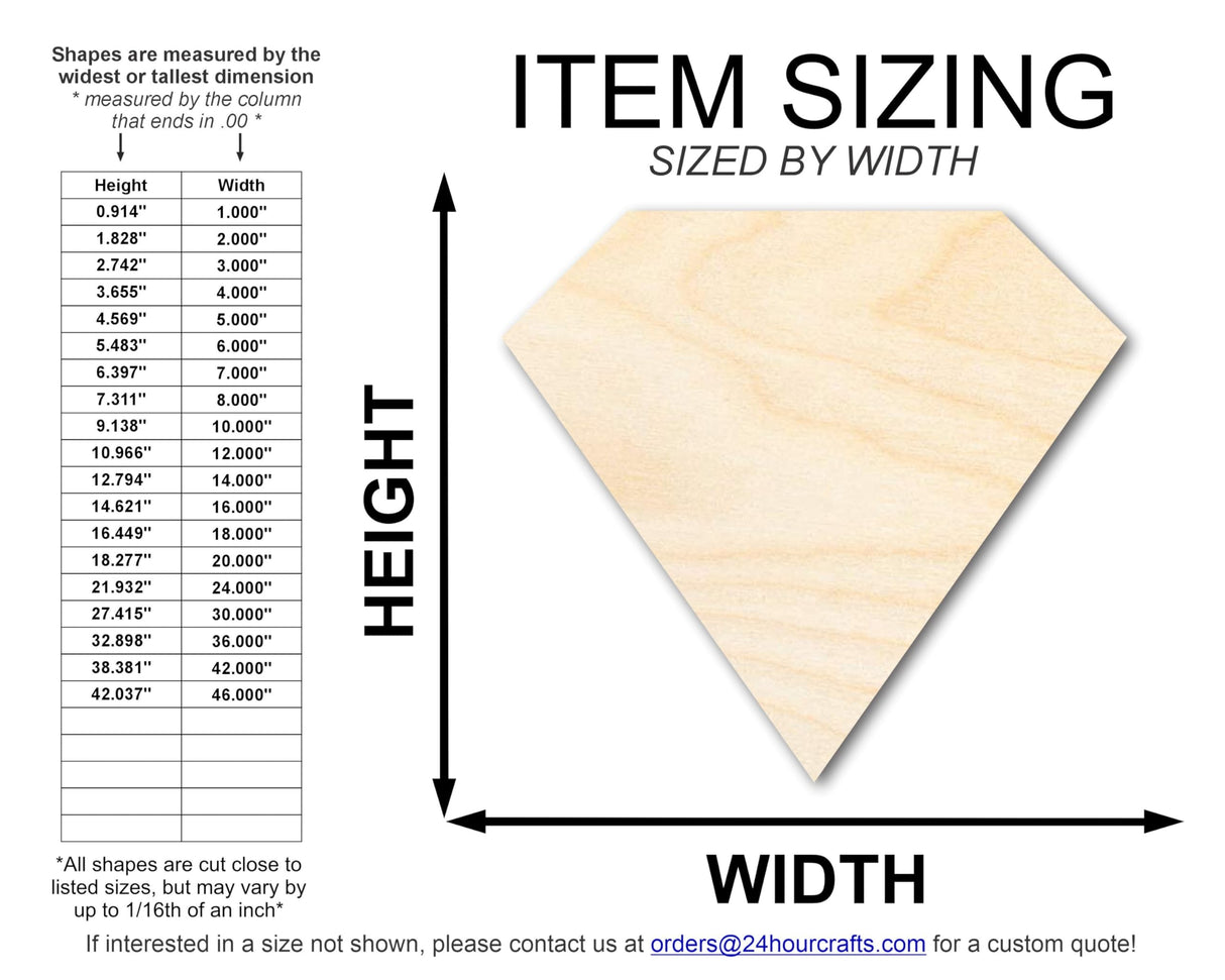 Unfinished Wood Diamond Shape | DIY Craft Cutout | Up to 36" 18" / 3/4" 24 Hour Crafts