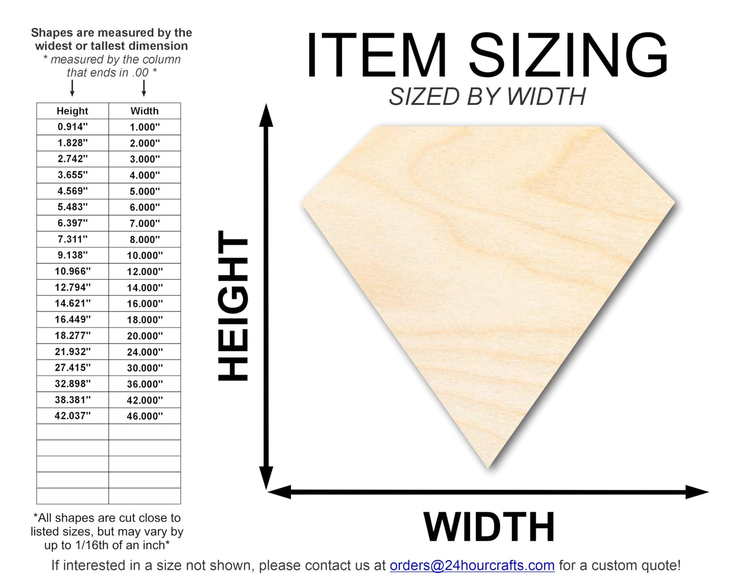 Unfinished Wood Diamond Shape | DIY Craft Cutout | Up to 36" 18" / 3/4" - WoodArtSupply