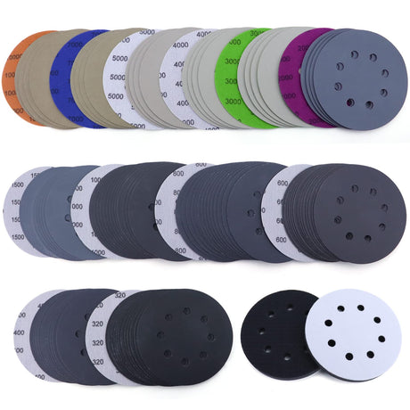 POLIWELL 5 Inch Sanding Discs Hook and Loop 8 Hole Heavy Duty Silicon Carbide Sandpaper 320 400 600 800 1000 1500 2000 3000 4000 5000 7000 10000 with POLIWELL