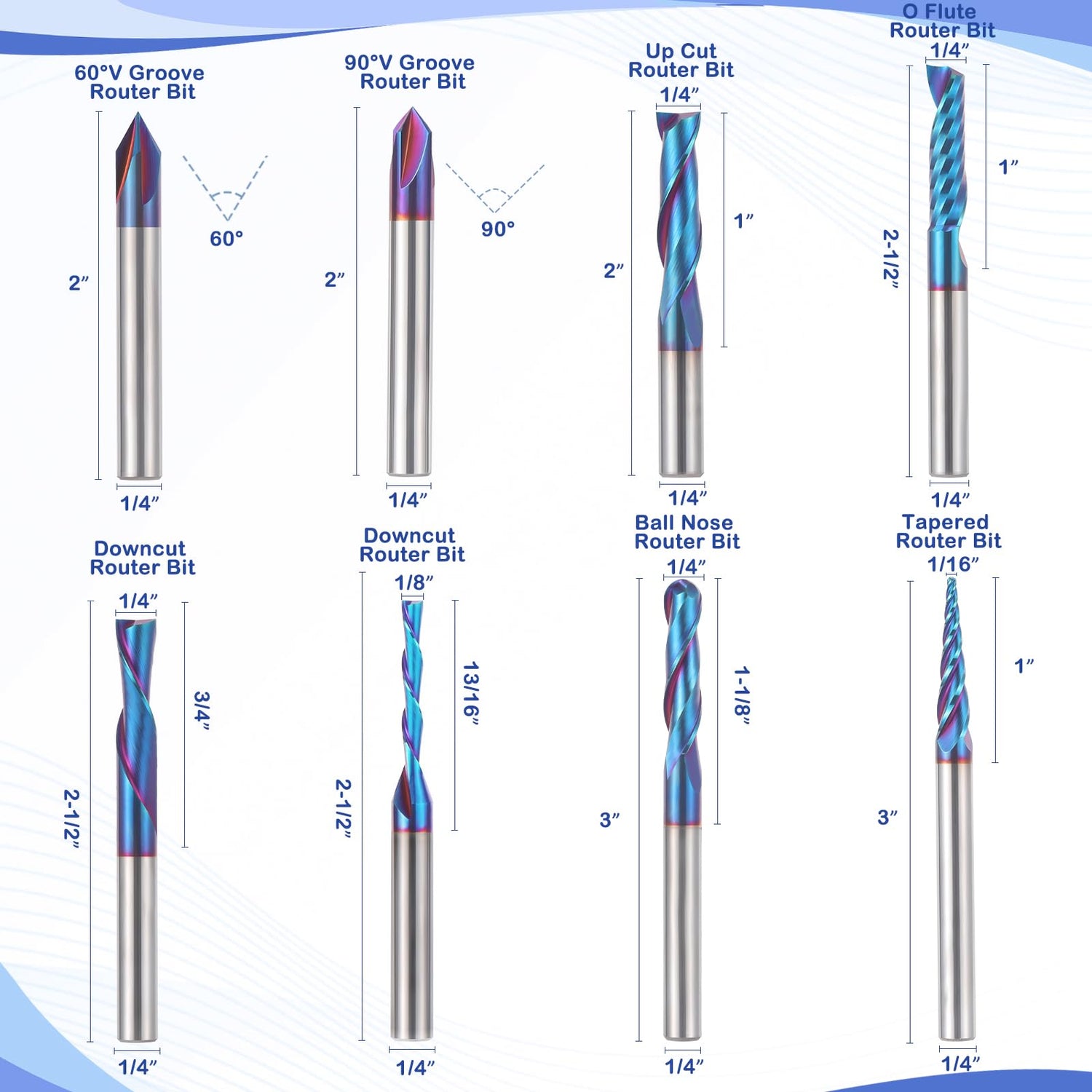 HQMaster CNC Router Bits 1/4 Inch Shank Carving Bit Set for Wood Detail Profile V Groove Engraving Solid Carbide CNC Router Bit Collection HQMaster