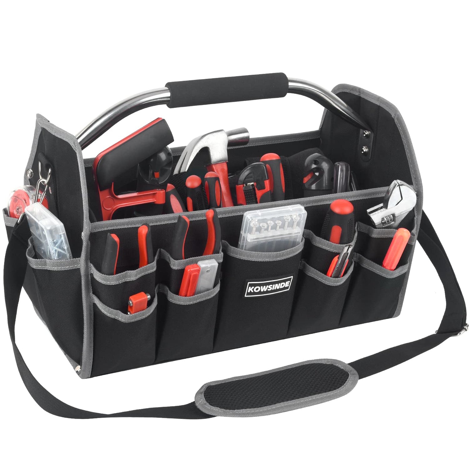 Kowsinde 16 Inch Tool Bag, Electrician Tool Bag, Open Top Tool Bags, 26 Pockets Can Hold Many Tools, Steel Handle and Removable Shoulder Strap KOWSINDE
