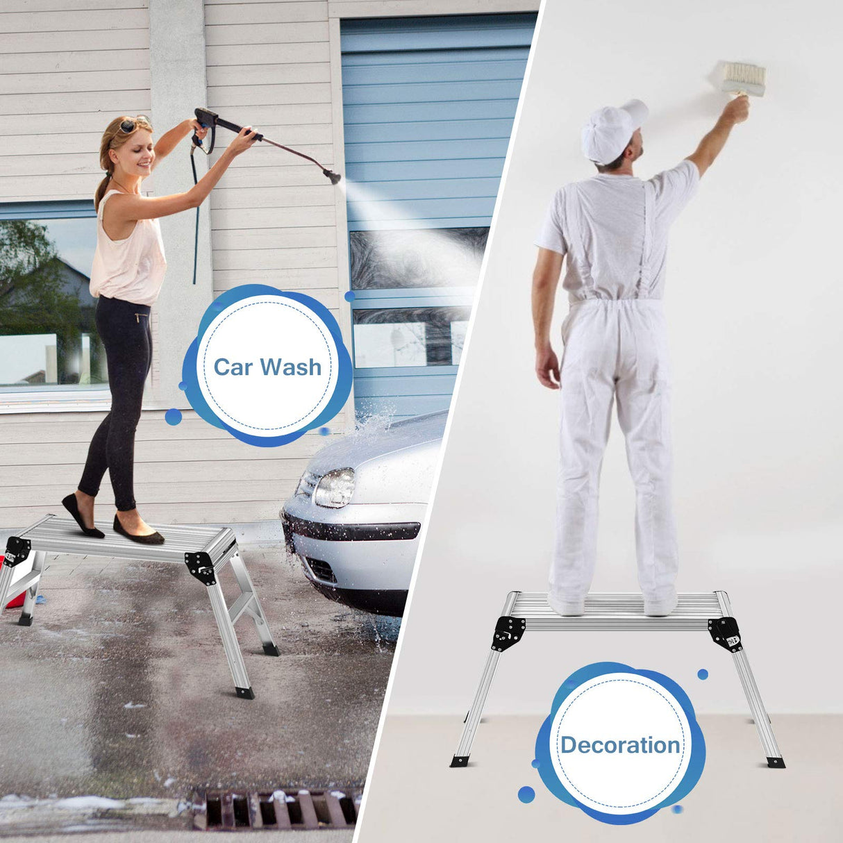 ERGOMASTER Work Platform Bench 30 * 12 Inches Aluminum Drywall Safe CE Approved of Capacity 330 LBS Heavy Duty Portable Bench Folding Ladders Stool ERGOMASTER