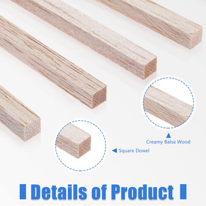 Balsa Wood Sticks 1/8 x 1/8 x 12 Inch Hardwood Square Dowels Unfinished Wooden Strips for DIY Molding Crafts Projects Making (150 Pieces)